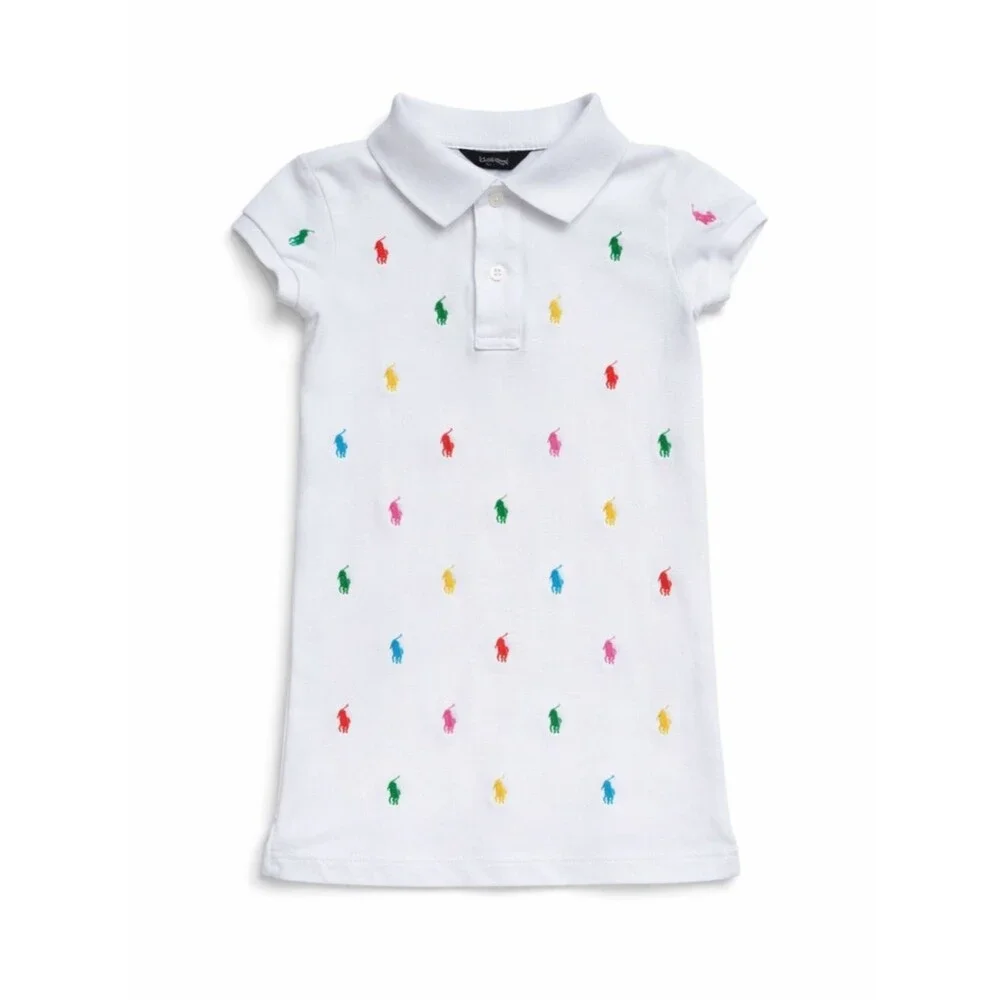 Ralph Lauren Toddler Polo Shirt White Multicolor Pony Print Size 3T Cotton Pique